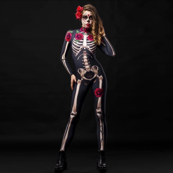 Day Of The Dead Jumpsuit Adult Costume Female Uk Size 10 14 main image 1